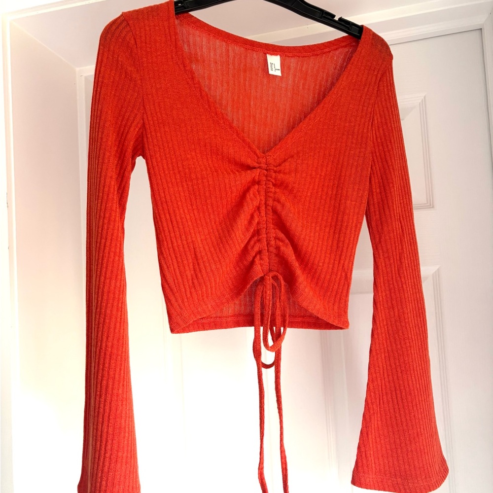 Women's Ribbed Rust Top with bell sleeves